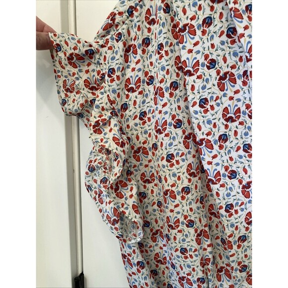 Max Studio Blouse Size 2X Red Blue Floral V Neck Ruffle Peplum Boho Waist Tie - Picture 4 of 16